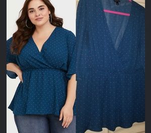 NWOT Torrid Lily Dot Georgette Surplice Top 2X